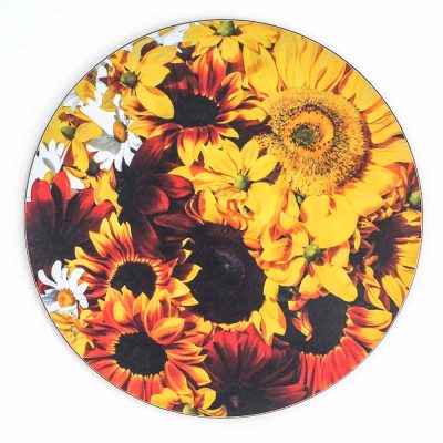 Yellow and toffee sunflowers painting by Sarah Caswell melamine tablemat or coaster