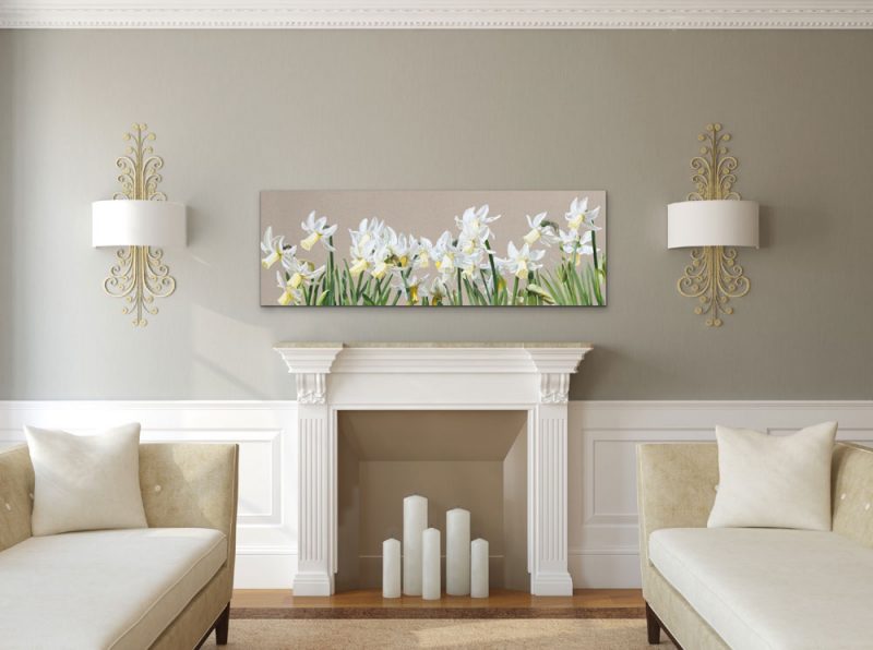 Canvas Print of Original acrylic painting 'Effortlessly Breathless' by Sarah Caswell depicted in a living room setting.