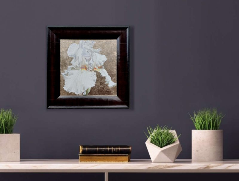 Framed original acrylic painting by Sarah Caswell, Wisdom, Hope and Valour III, in a home setting